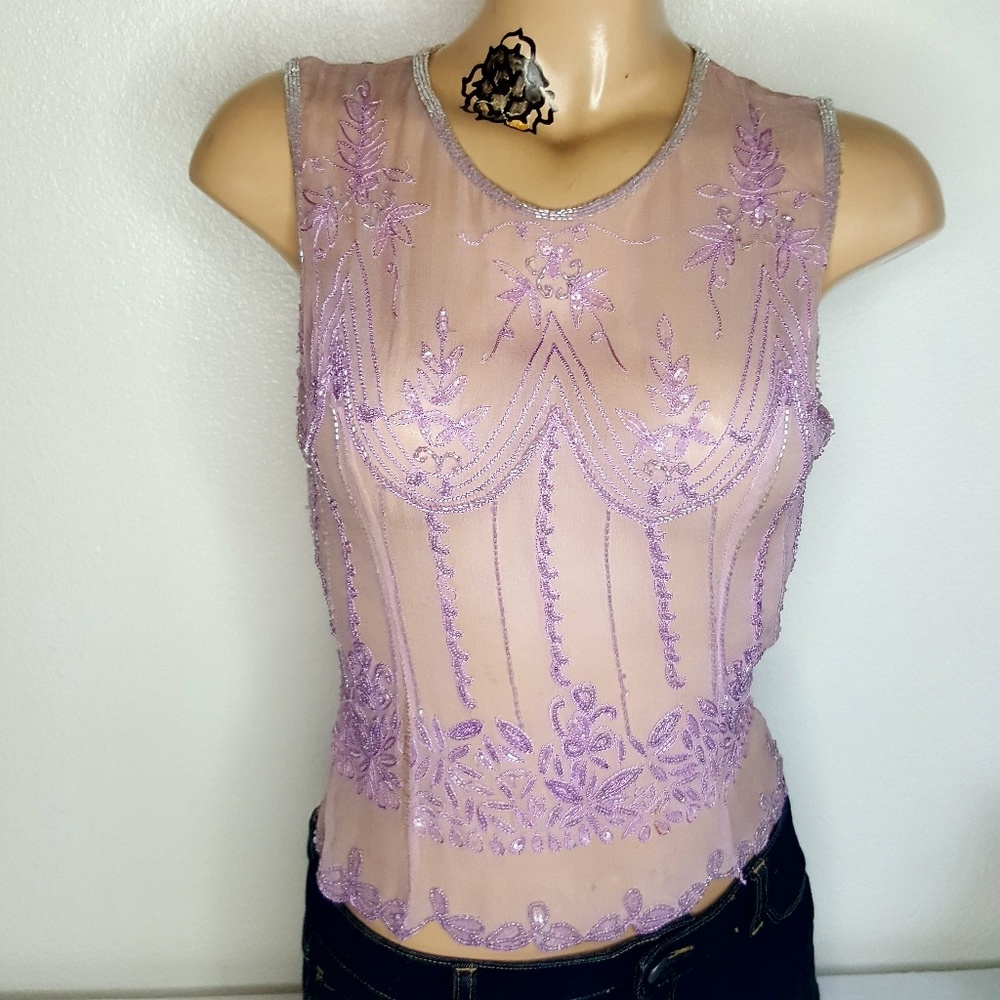 Sheer Lavender Beaded Camisole Top